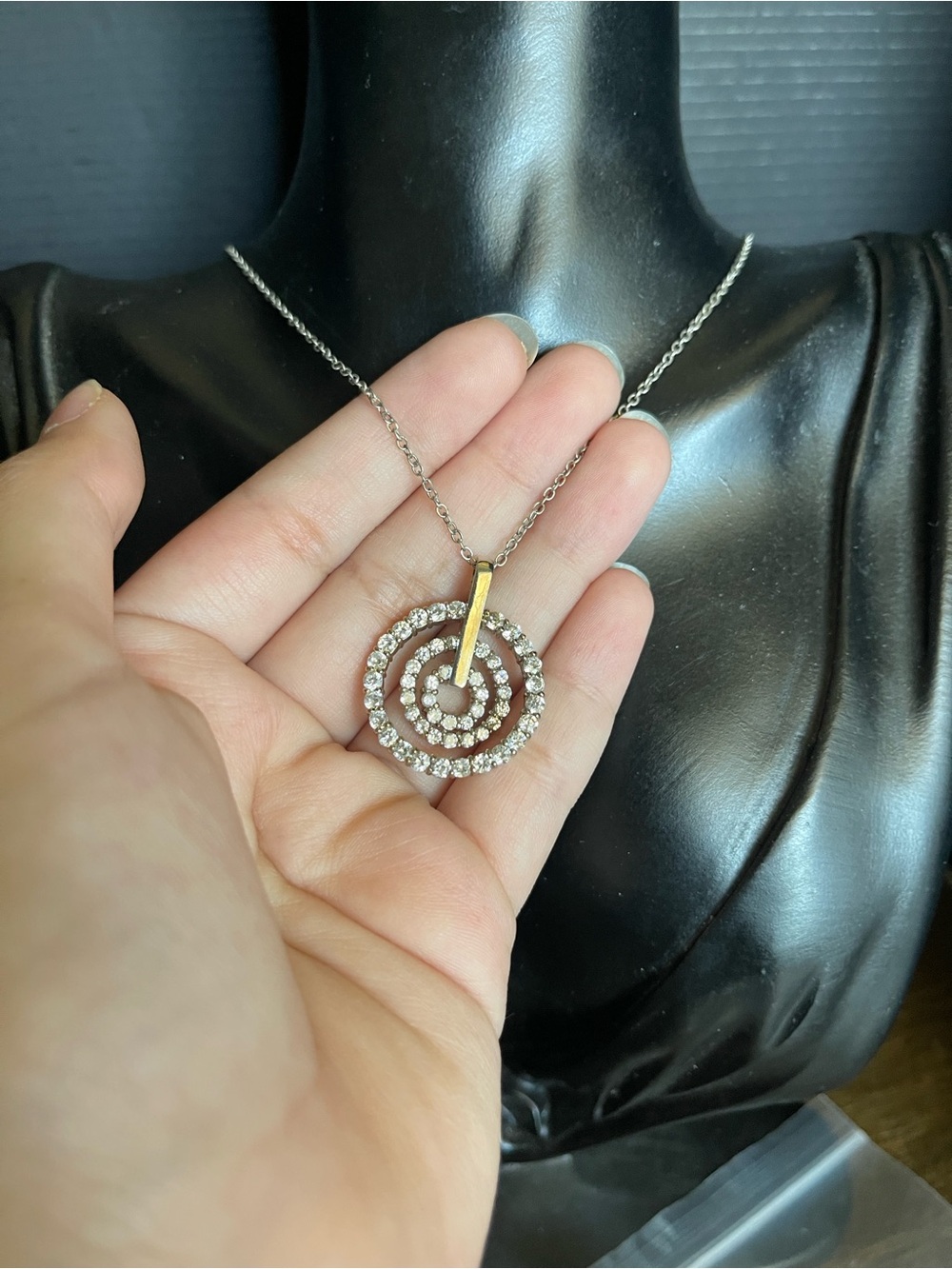 Sterling silver two tone necklace circular gold tone pendant necklace 18 inch